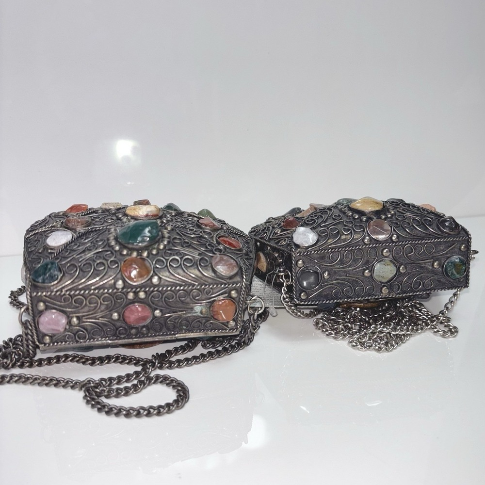 Silver Metal Purse Set 1lb 7oz Sajai Bag - Agate Stones Cocktail 1 NWT + 1 NWOT - Picture 9 of 12